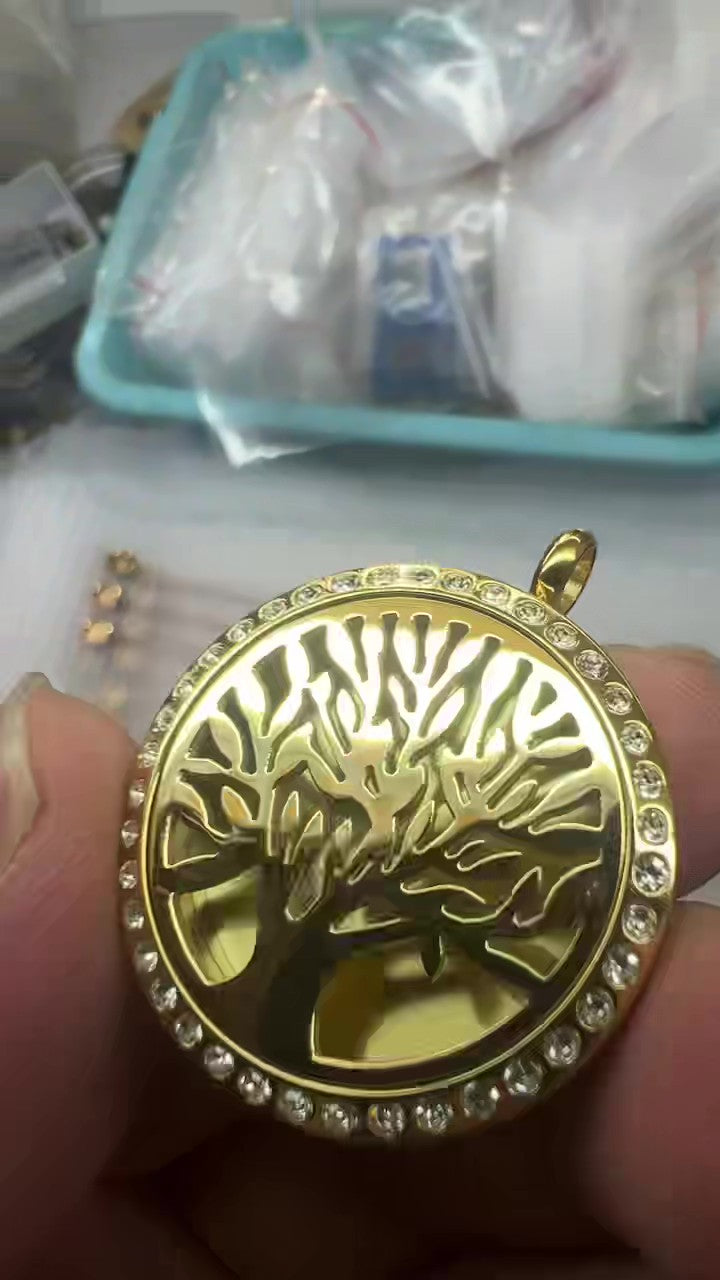Tree of Life Stainless Steel Aroma Therapy Essential Oil Diffuser Pendant