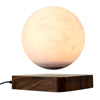 A magnetic levitating moon lamp floating above its base, emitting a soft glow, with a realistic textured surface. Rest, relaxation and meditation from this levitating glove lamp