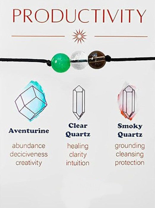 Crystal necklace with beads labeled 'Aventurine', 'Clear Quartz', and 'Smoky Quartz' on a white background. Purchasing balanced life jewelry (often featuring gemstones, gold, or silver) offers a wearable, tactile reminder to maintain mental clarity, reduce stress, and promote emotional harmony in your daily routine. These pieces are designed to act as mindful, grounding cues for peace and stability, enhancing your overall well-being