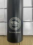 A black insulated stainless steel water bottle with an LED temperature display and a white circular Well Building Connection logo on the front.