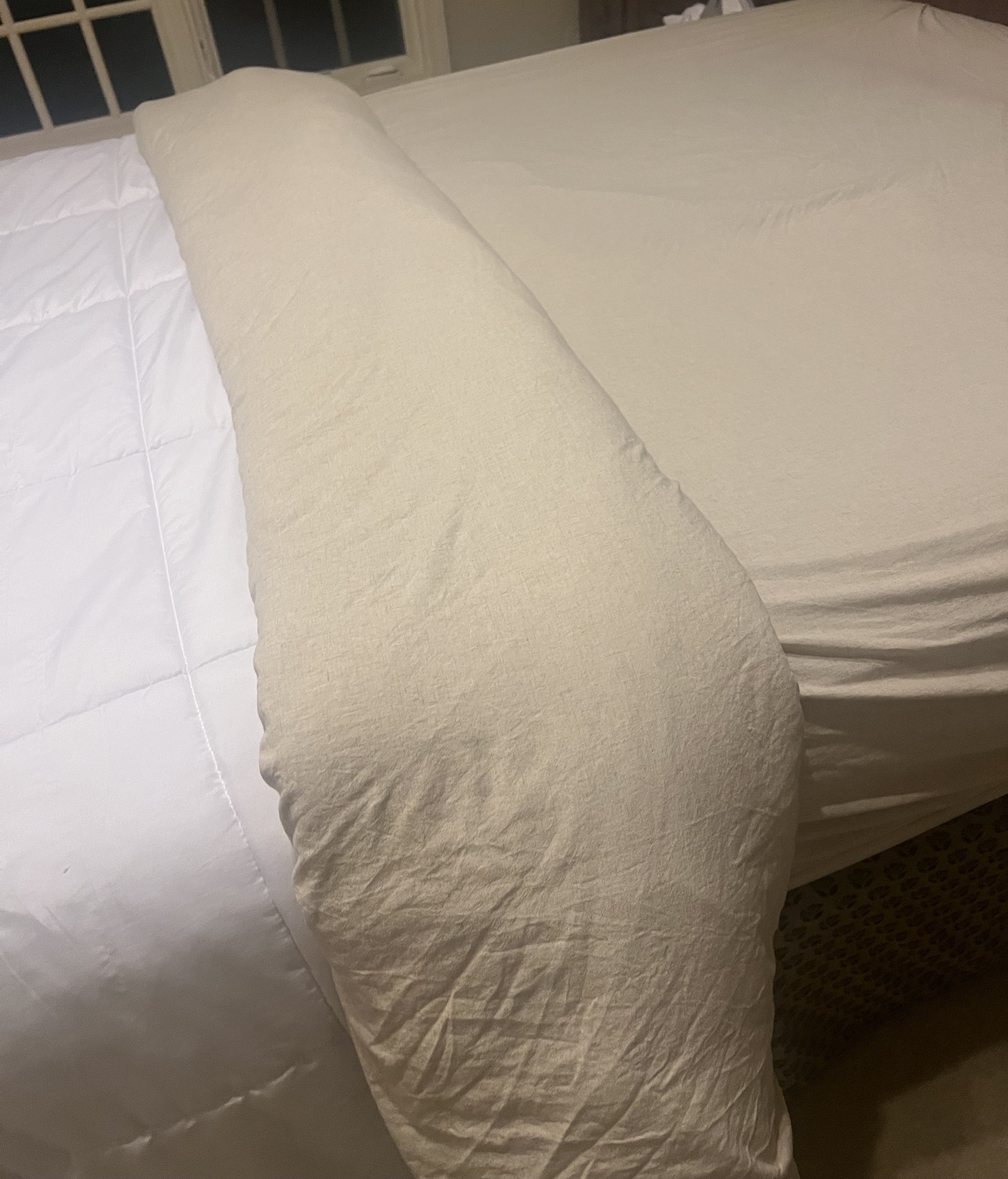 What to expect from Bamboo-Linen Blend Luxury Sheet Set...
Our luxurious sheet sets combine the best features of linen and bamboo. These lightweight, soft fabrics provide a cooling sleep in summer and warmth in winter. Picture of sheets washed several times to show that they may look wrinkley, but  feels so good. Linen is known for its durability and unique texture.