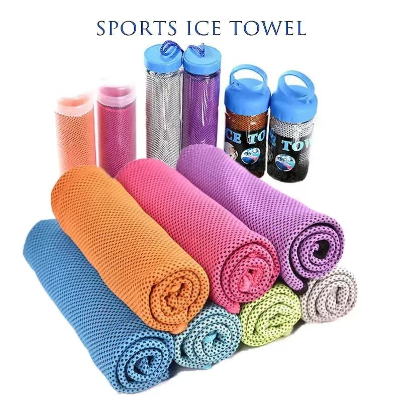 Rolled-up sports towels alongside carrier containers and bottles. Instant Cooling Fitness.
Beat the heat and stay refreshed with the Instant Cool Fitness Towel, the perfect companion for workouts, outdoor adventures, and hot weather. Made from advanced cooling fabric, this towel provides instant and long-lasting cooling when activated with water. Whether you're hitting the gym, running, cycling, hiking, or recovering from intense activity. Fitness Towels at Well Building Connection