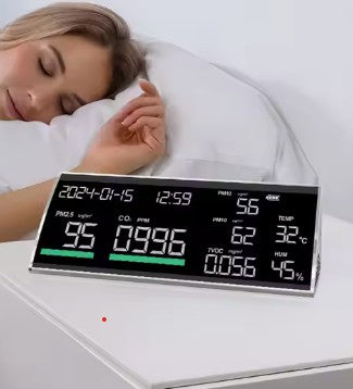 lady sleeping soundling knowing that she has a machine to monitor the air she is breathing